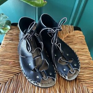 Chic Black Leather Lace-Up Sandals